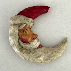 Vintage Wood Santa Pin Folk Art Brooch